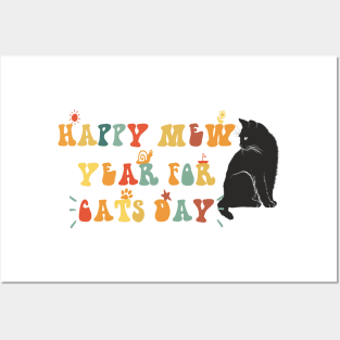 Happy Mew Year for Cats Day, Black cat Posters and Art